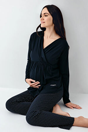 Kadın Lisanslı Hamile Giyim Yumuşak Doku Uzun Kollu Pijama Takımı 2 Çift Çorap Hediye