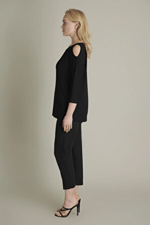 Büyük Beden Tek Omuz Açık Siyah Bluz