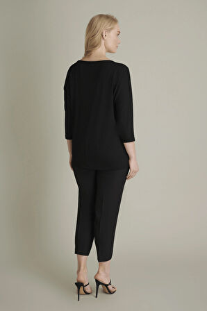 Büyük Beden Tek Omuz Açık Siyah Bluz