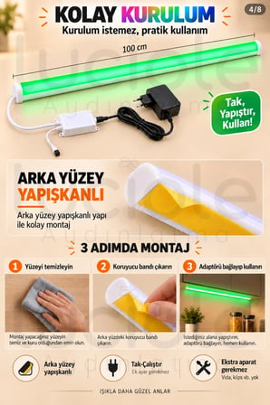 Luciole 100 CM ColorBar RGB LED Bar 12V 12W 20 Tuş Sese Duyarlı Kumandalı Adaptörlü Yapışkanlı Aydınlatma