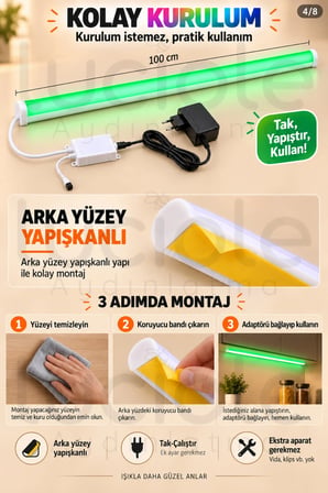 Luciole 100 CM ColorBar RGB LED Bar 12V 12W 24 Tuş Kumandalı Adaptörlü Yapışkanlı Aydınlatma