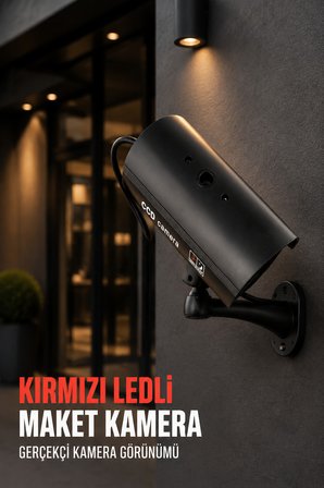 Kırmızı LEDli Pilli Maket Güvenlik Kamerası Bullet Tip Maket Kamera İç ve Dış Mekan Duvara Montajlı