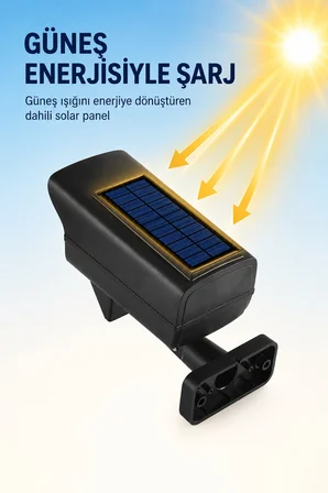 63 LED Solar Kamera Görünümlü Lamba Hareket Sensörlü Kumandalı 3 Mod IP66 Dış Mekan Duvar Aydınlatma 5 Metre