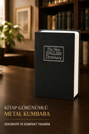 Kitap Görünümlü Metal Kasa Kumbara Gizli Para Biriktirme ve Değerli Eşya Saklama Kutusu Güvenlik Kasa 115x85x45 mm