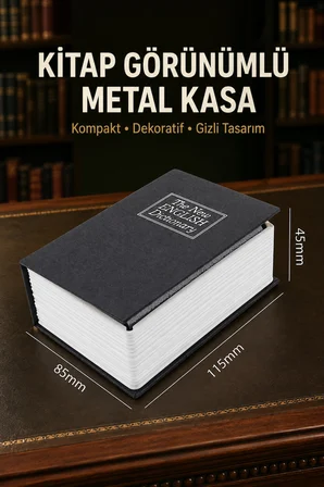 Kitap Görünümlü Metal Kasa Kumbara Gizli Para Biriktirme ve Değerli Eşya Saklama Kutusu Güvenlik Kasa 115x85x45 mm