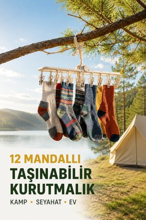 Katlanabilir 12 Mandallı Katlanabilir Çamaşır Kurutmalık Çorap İç Çamaşırı Askısı Taşınabilir Seyahat Kamp Askısı