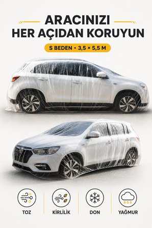 Otomobil Brandası S Beden 3.5x5.5 Metre PE Suya ve UV'ye Dayanıklı Dört Mevsim Koruyucu Araç Örtüsü