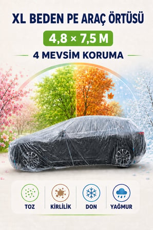 Otomobil Brandası XL Beden 4.8x7.5 Metre Su Geçirmez UV Korumalı Dört Mevsim PE Koruyucu Araç Örtüsü