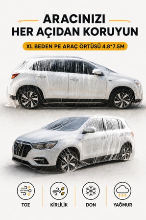Otomobil Brandası XL Beden 4.8x7.5 Metre Su Geçirmez UV Korumalı Dört Mevsim PE Koruyucu Araç Örtüsü