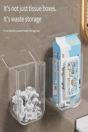 Islak Mendil Kutusu Duvara Monte Raf Yapışkanlı Banyo Mutfak Organizer Şeffaf