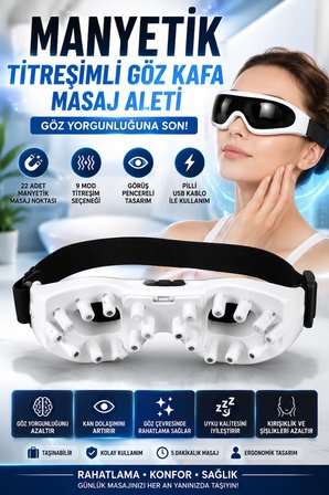 Manyetik Titreşimli Göz Kafa Masaj Aleti Pilli USB Şarj Kablolu Göz Çevresi Baş Masaj Cihazı