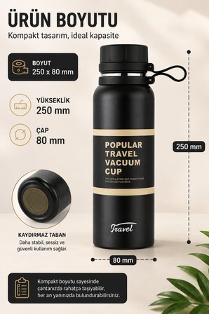 Paslanmaz Çelik 850 ML Vakumlu Termos Şişe 304 Çelik Süzgeçli Mat Siyah Kamp Ofis Seyahat Piknik Ev