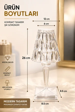 RGB LED Dekoratif Ambiyans Masa Gece Lambası Uzaktan Kumandalı Şarjlı Dokunmatik Abajur Kristal