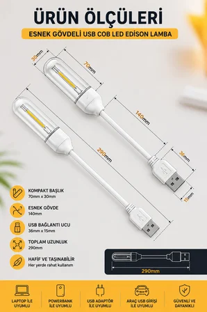 Usb Led Kitap Okuma Lambası Esnek Usb Masa Lambası Laptop Powerbank Uyumlu Günışığı Gece İşığı