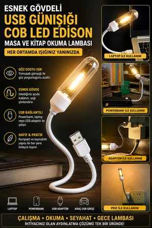 Usb Led Kitap Okuma Lambası Esnek Usb Masa Lambası Laptop Powerbank Uyumlu Günışığı Hafif Lamba