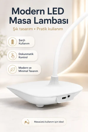 LED Masa Lambası USB Şarjlı Dokunmatik Akrobat Çalışma Lambası 3 Modlu Göz Yormayan Işık Ultra Hafif