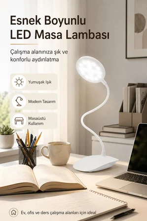 LED Masa Lambası USB Şarjlı Dokunmatik Akrobat Çalışma Lambası 3 Modlu Göz Yormayan Işık Ultra Hafif