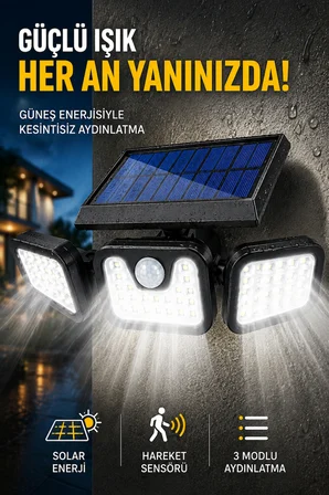 Solar Bahçe Aydınlatma 74 LED Hareket Sensörlü 3 Modlu Güneş Enerjili Dış Mekan Duvar Lambası Su Geçirmez