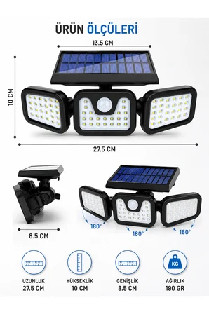 Solar Bahçe Aydınlatma 74 LED Hareket Sensörlü 3 Modlu Güneş Enerjili Dış Mekan Duvar Lambası Su Geçirmez
