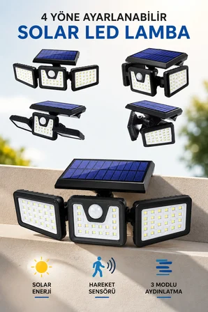 Solar Bahçe Aydınlatma 74 LED Hareket Sensörlü 3 Modlu Güneş Enerjili Dış Mekan Duvar Lambası Su Geçirmez