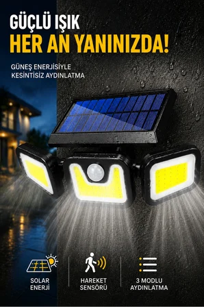 Solar Bahçe Aydınlatma 90 LED Hareket Sensörlü 3 Modlu Güneş Enerjili Dış Mekan Duvar Lambası