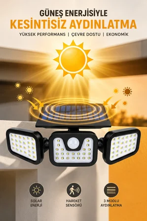 Solar Bahçe Aydınlatma 90 LED Hareket Sensörlü 3 Modlu Güneş Enerjili Dış Mekan Duvar Lambası