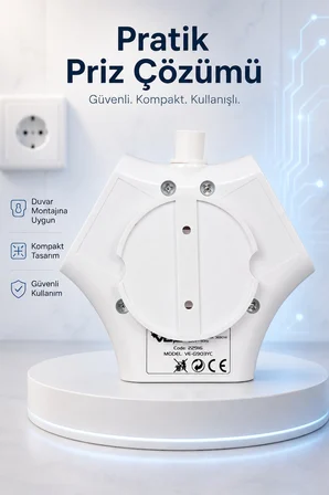 3'lü Grup Priz 2 USB Type-C Girişli Ayrı Anahtarlı 1.5 Metre Uzatma Kablosu 16A 3680W Ev Ofis Duvar Monteli