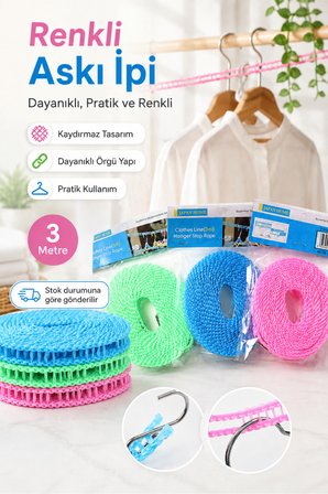 5 Metre Taşınabilir Çamaşır İpi Kancalı Rüzgar Önleyici Kamp Balkon Çamaşır İpi Askılı Kurutma İpi