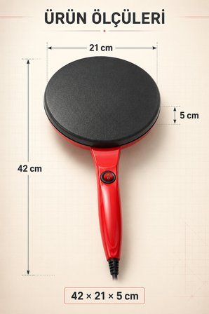 Elektrikli Krep Tavası 650 Watt 20 cm Yapışmaz Yüzey Pankek Gözleme Tortilla Makinesi Kolay Hızlı Yapım