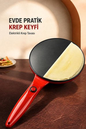 Elektrikli Krep Tavası 650 Watt 20 cm Yapışmaz Yüzey Pankek Gözleme Tortilla Makinesi Kolay Hızlı Yapım