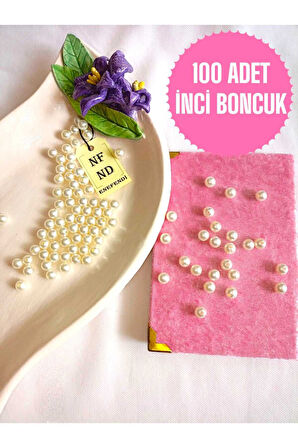 100 ADET KREM İNCİ BONCUK HEDİYE DELİKLİ KOLYE BİLEKLİK TAKI APARATI SERT PLASTİK 8 mm