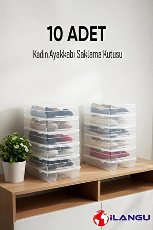 10 ADET ŞEFFAF KADIN AYAKKABI SAKLAMA KUTUSU-HAVA KANALLI-AYAKKABI DÜZENLEYİCİ