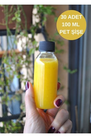 30 Adet 100 ml Gınger Shot Detoks Şişesi Pet Şişe 100 cc Şeffaf Plastik Şişe Detox Şat Siyah Kapaklı