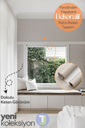 Technojet Kendinden Yapışkanlı Dokulu Keten Görünümlü Mutfak Salon Duvar Dolap Masa Kaplama 60X100cm