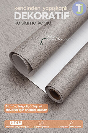 Technojet Kendinden Yapışkanlı Dokulu Keten Görünümlü Mutfak Salon Duvar Dolap Masa Kaplama 60X100cm