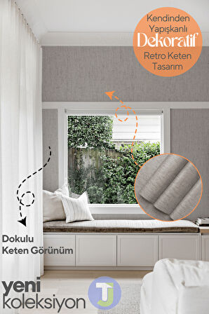 Technojet Kendinden Yapışkanlı Dokulu Keten Görünümlü Mutfak Salon Duvar Dolap Masa Kaplama 60X100cm