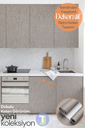 Technojet Kendinden Yapışkanlı Dokulu Keten Görünümlü Mutfak Salon Duvar Dolap Masa Kaplama 60X100cm