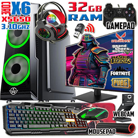 WarboX Yakuza Xeon X5650 32gb Ram 256gb Ssd 250gb Hdd R7 240-4gb E.kartı 22" Monitör Gaming Bilgisayar