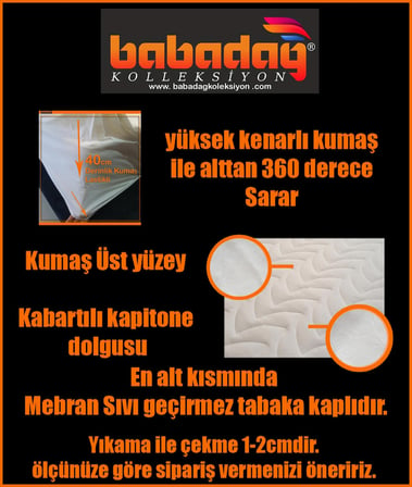 %100 Sıvı Geçirmez 180gr Dolgulu Pofuduk Yatak Alezi 90x190x40