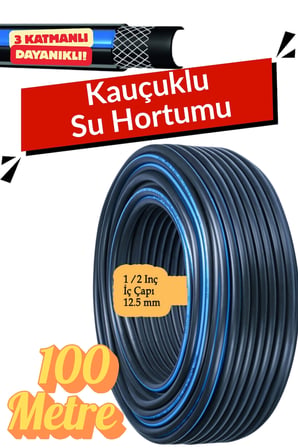 Termo Kauçuklu Bahçe Hortumu 100 Metre Dayanıklı 3 Katlı Sağlam Su Sulama Yıkama Hortum 12.5 mm 1/2"