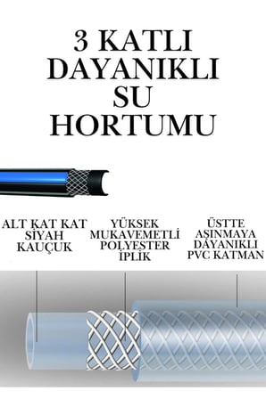 Termo Kauçuklu Bahçe Hortumu 100 Metre Dayanıklı 3 Katlı Sağlam Su Sulama Yıkama Hortum 12.5 mm 1/2"