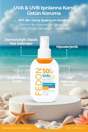 Kids SPF 50 Çocuk Bebek Güneş Kremi 100 ml Suya Dayanıklı Hipoalerjenik Parfümsüz Göz Yakmayan