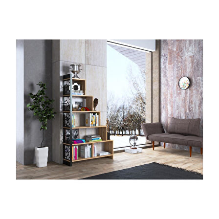 Wood'n Love Silva Metal Merdiven Kitaplık - Atlantik Çam / Siyah