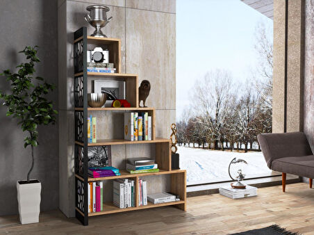 Wood'n Love Silva Metal Merdiven Kitaplık - Atlantik Çam / Siyah
