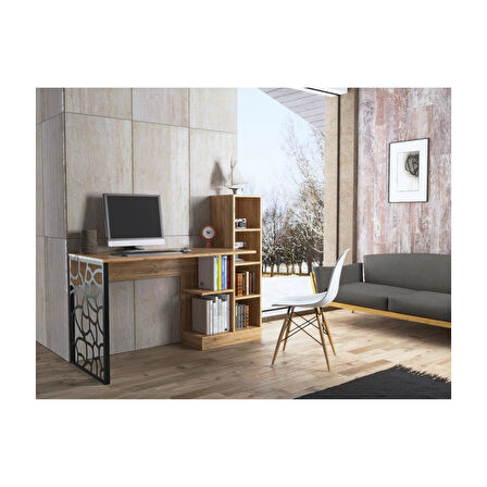 Wood'n Love Elektra Kitaplıklı Metal Ayaklı Çalışma Masası - Atlantik Çam  / Siyah