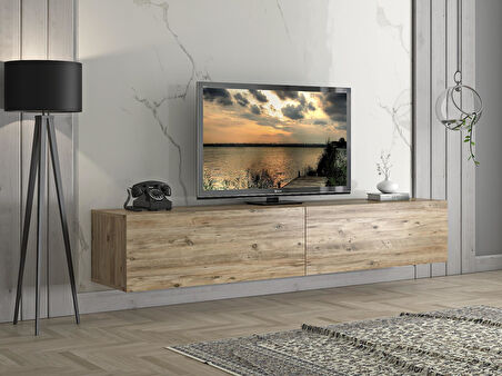 Wood'n Love Vega Premium 200 Cm Geniş Dolaplı Metal Ayaklı Tv Ünitesi - Atlantik Çam / Siyah