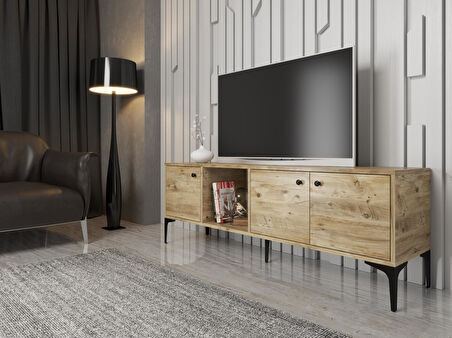 Wood'n Love Hira 160 Cm Metal Ayaklı Tv Ünitesi - Atlantik Çam / Siyah