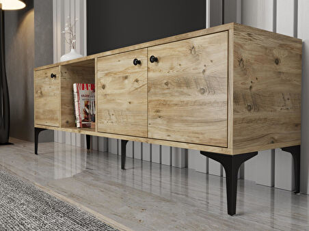 Wood'n Love Hira 160 Cm Metal Ayaklı Tv Ünitesi - Atlantik Çam / Siyah