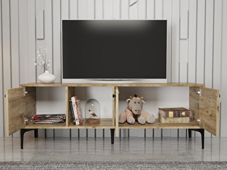 Wood'n Love Hira 160 Cm Metal Ayaklı Tv Ünitesi - Atlantik Çam / Siyah