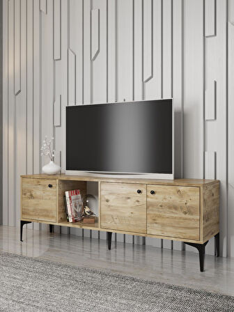 Wood'n Love Hira 160 Cm Metal Ayaklı Tv Ünitesi - Atlantik Çam / Siyah
